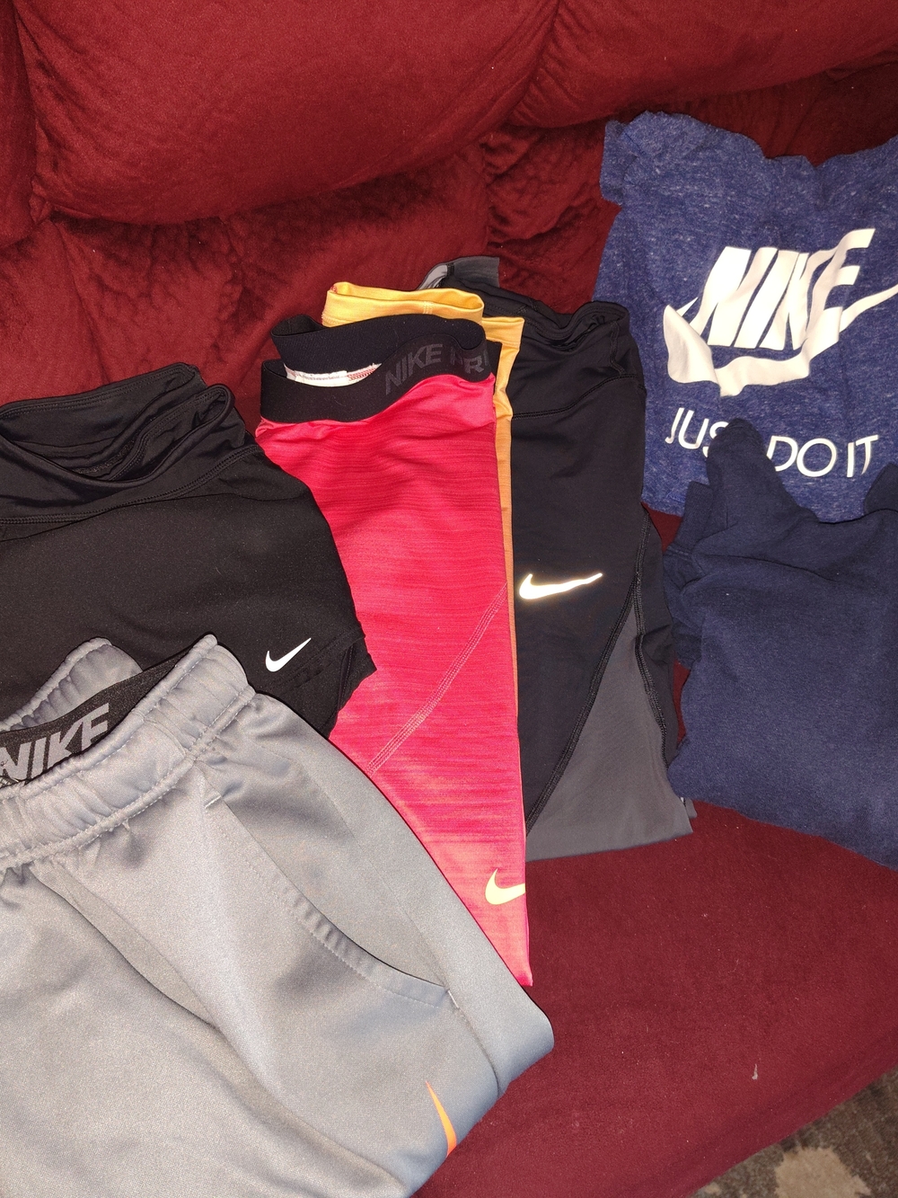 Nike Athletic Tops and Leggings Bundle - Black, Gray, Red, Navy